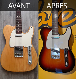 Finition Sunburst cellulosique sur Telecaster 1977